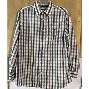 R&R Casuals Men's L Gray Blue Plaid Button‎ Down Long Sleeve Shirt